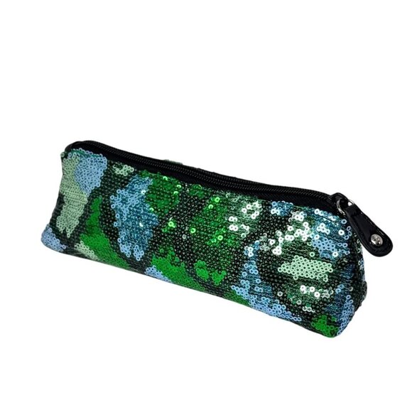 New Stephanie Johnson MakeupCosmetic Bag Blue Green Sequin Zip Clutch - Picture 8 of 8